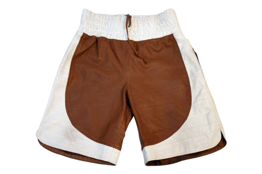 White and Brown Leather Boxing Short