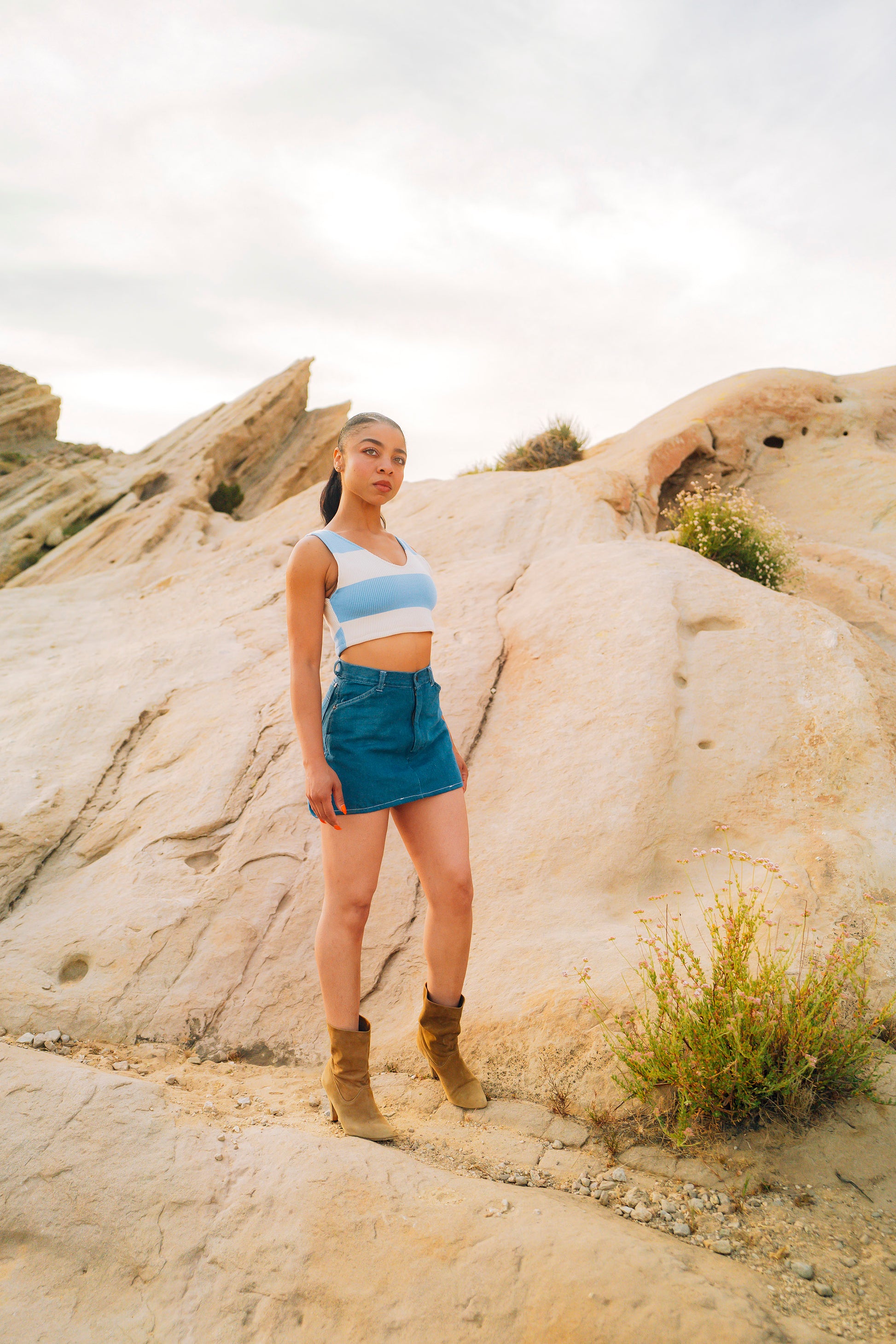CAROLINA RIB KNIT CROP TANK; PARIS DENIM MINI