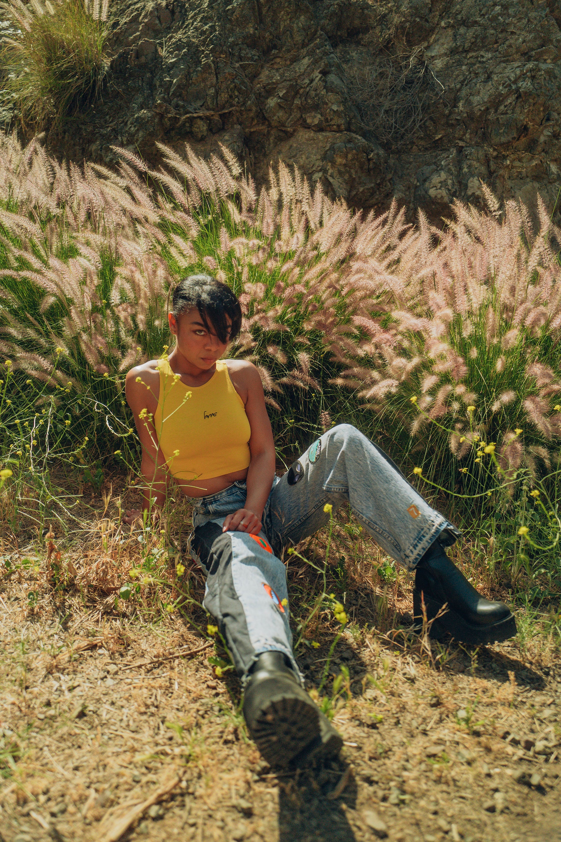 VINTAGE PATCHED PANEL 501'S; HVNS CROP TOP